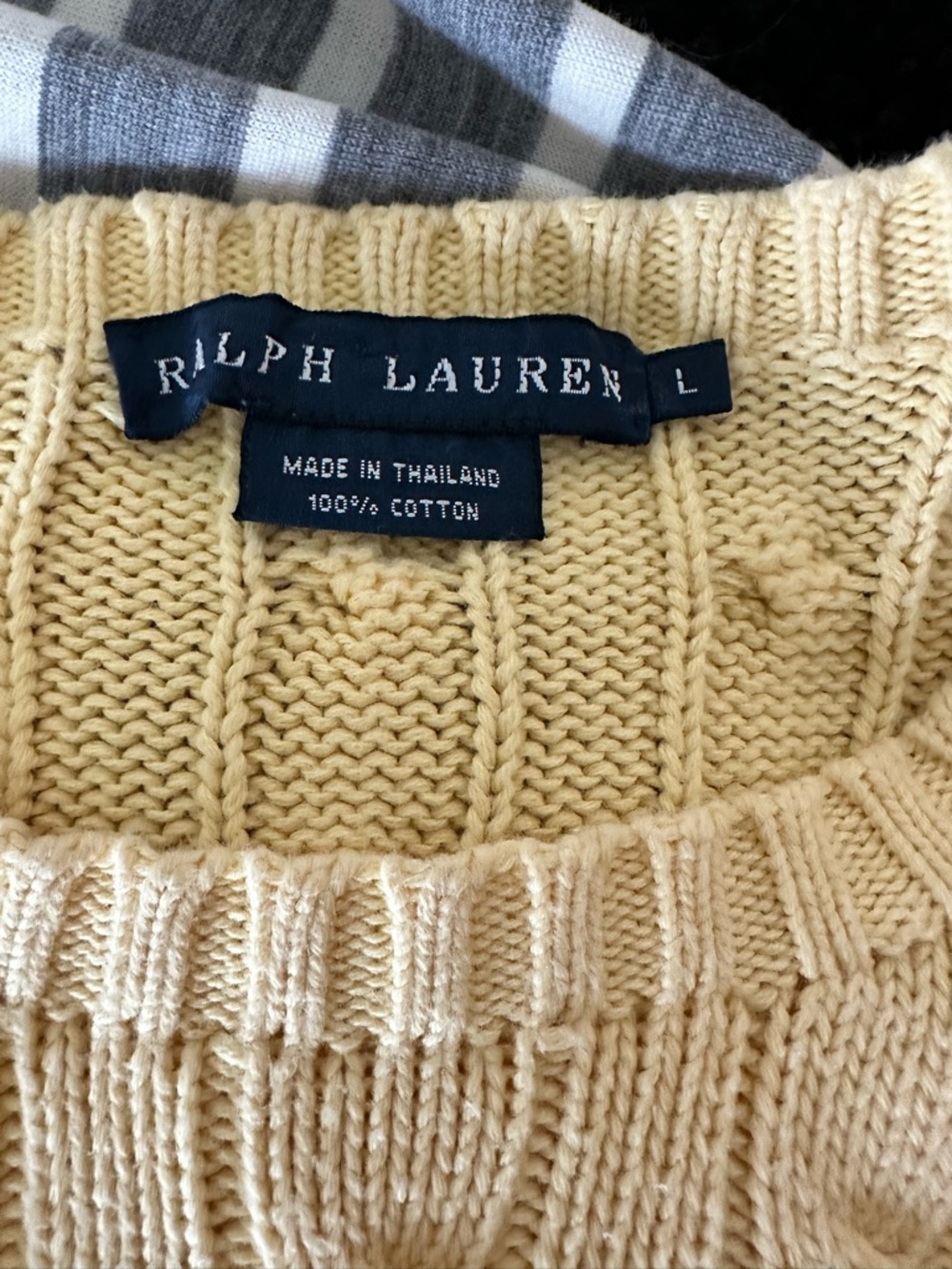 Vintage Ralph Lauren Cable Knit Cotton Crewneck Sweater Light Pastel Yellow L* - Picture 4 of 5